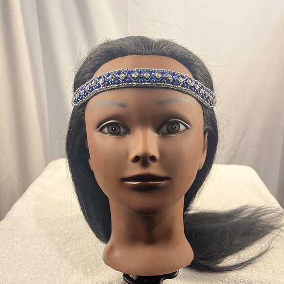 Women’s Blue Beaded Rhinestone Headband Boho Festival Embellished Hair Accessory - Picture 1 of 2